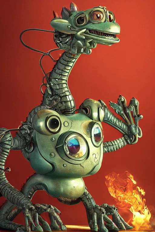 Image similar to a cute dragon robot, painted by wally wood and matt jefferies, trending on artstation, steam punk, bright macro view pixar, award - winning, blueprint, big eyes, ( ( ( copper ) ) ) wire whiskers, chillwave, realism