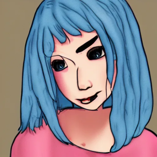 Image similar to blue hair girl by anna cattish, character design animation