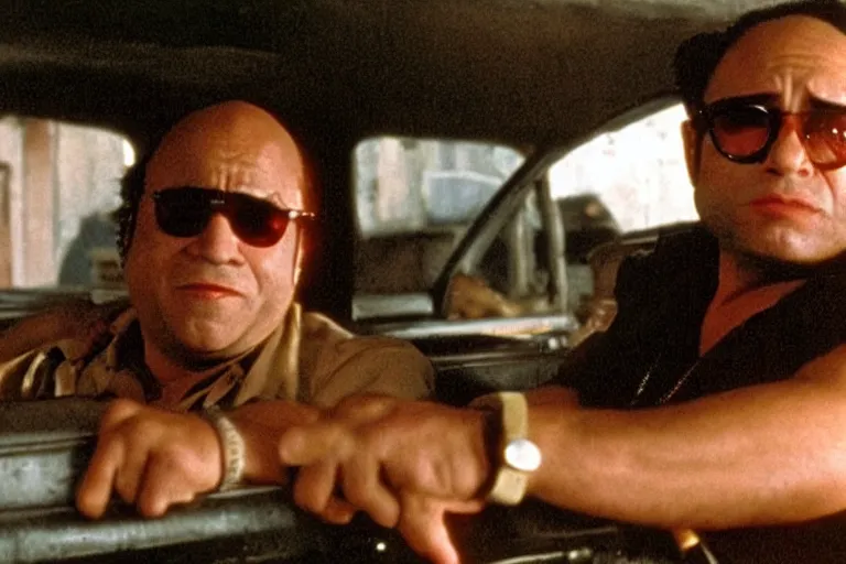 Image similar to film still of Danny Devito as Travis Bickle in Taxi Driver