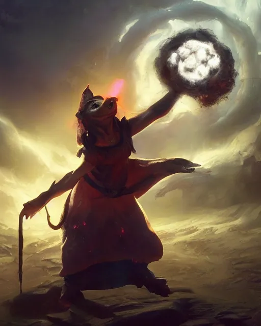 Prompt: oil painting of a Anthropomorphized pig witch casting an epic spell, sharp focus, heroic pose, fantasy style, octane render, volumetric lighting, cinematic lighting, 8k high definition, by greg rutkowski, highly detailed, trending on art Station, magic the gathering artwork, centered