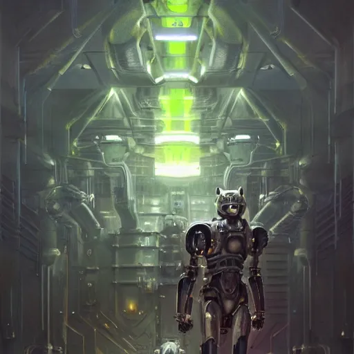 Image similar to cyborg techno power armor, realistic anthropomorphic shiba inu, fantasy science fiction, cyborg techno power armor glowing electric aura, by donato giancola and greg rutkowski and wayne barlow and zdzisław beksinski, realistic face, visible face, digital art, artstation, symmetry