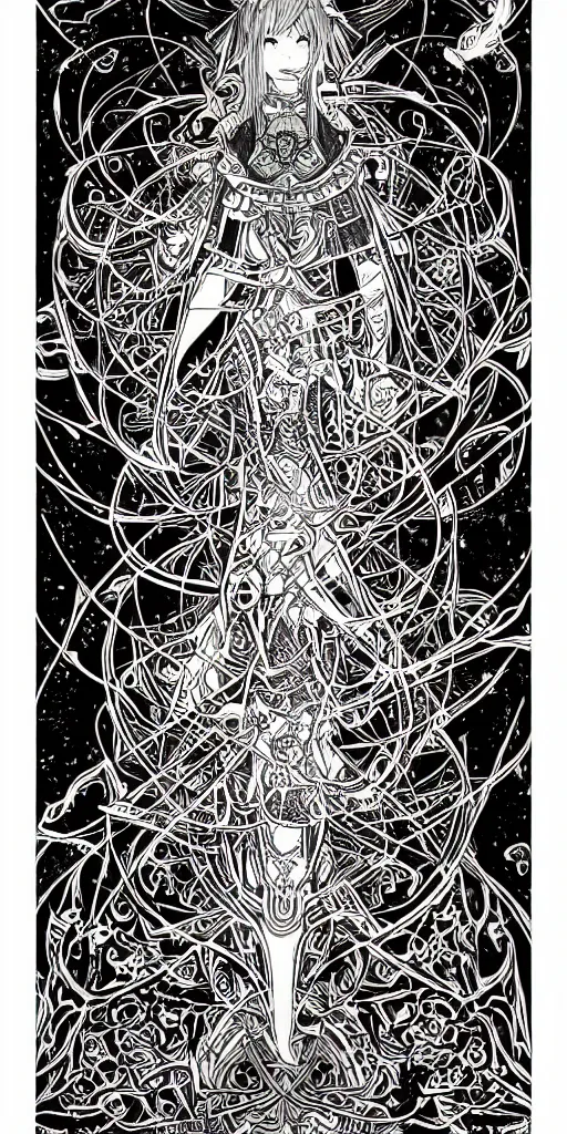 Image similar to a mage from final fantasy 14, intricate, amazing line work, cosmic, psychedelic, cheerful, colorful, tarot cards, empress tarot card