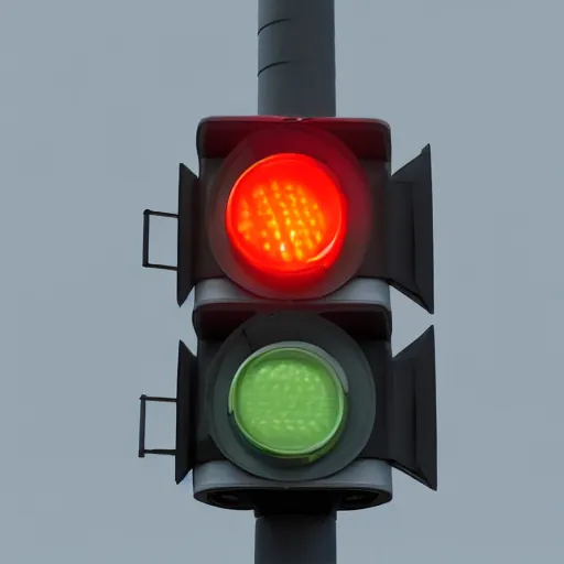 Prompt: a close up of a traffic light on a gray background, a computer rendering by senior environment artist, featured on polycount, cubo - futurism, 8 k 3 d, hard surface modeling, sketchfab