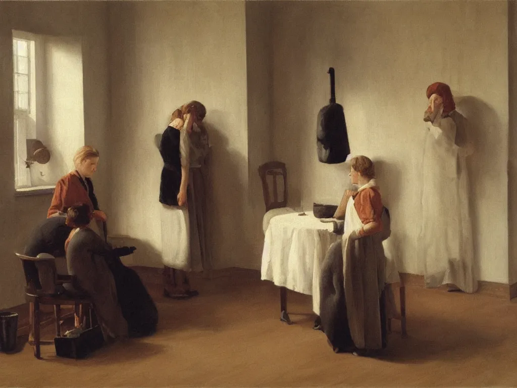 Prompt: a painting of a drama by peter ilsted