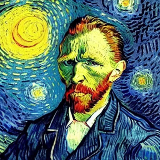 Image similar to vincent van gogh!!!! holding!!!!! an iphone in his hand!!!!!!, illustrated by vincent van gogh, 4 k, 8 k, photorealistic imagery