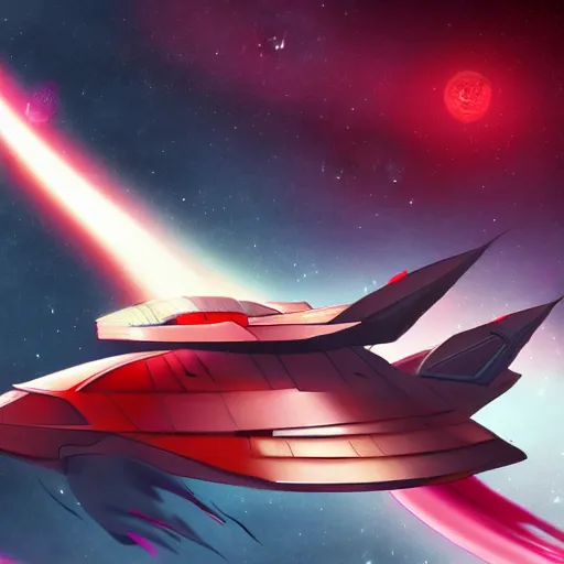 Image similar to https://www.wallpaperflare.com/static/746/532/42/digital-art-science-fiction-spaceship-red-wallpaper.jpg, anime character art