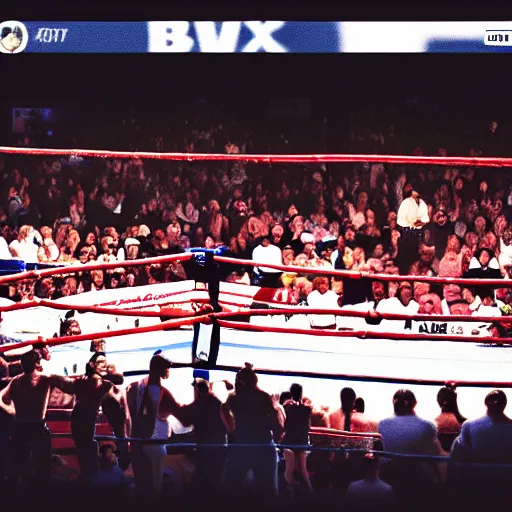 Image similar to realistic photo of a boxing match with many people in the stands