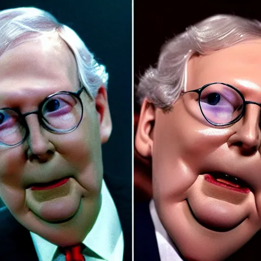 Image similar to the melting slimy face of villain mitch mcconnell flesh monster. horror film photograph.