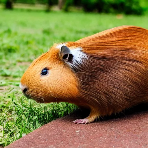 Prompt: A guinea pig riding the back of a capybara