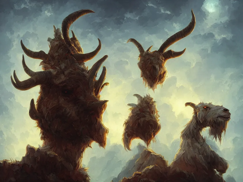 Image similar to back of goat head by andreas rocha, by justin gerard, by anato finnstark