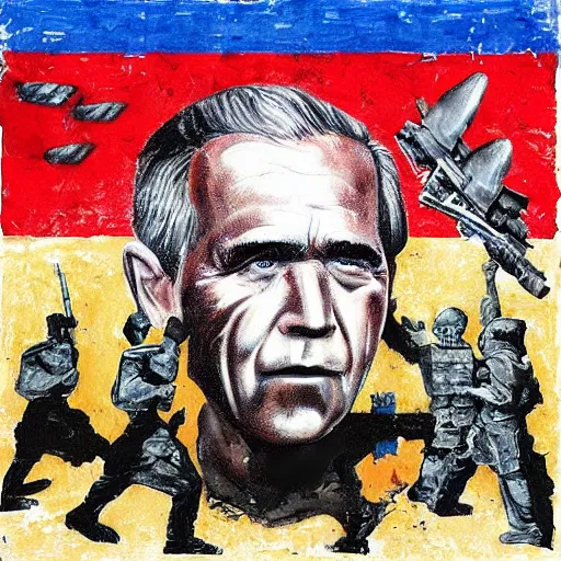 Prompt: “ war crimes, painted by george w. bush jr. ”