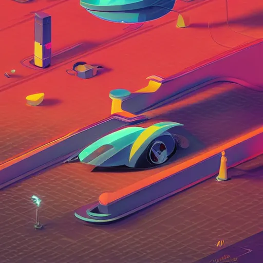 Prompt: isometric retro futuristic car ad by tyler edlin and petros afshar and christopher balaskas and marius borgeaud and kiliain eng, atomic age maximalist, art nouveau, well proportioned, highly detailed