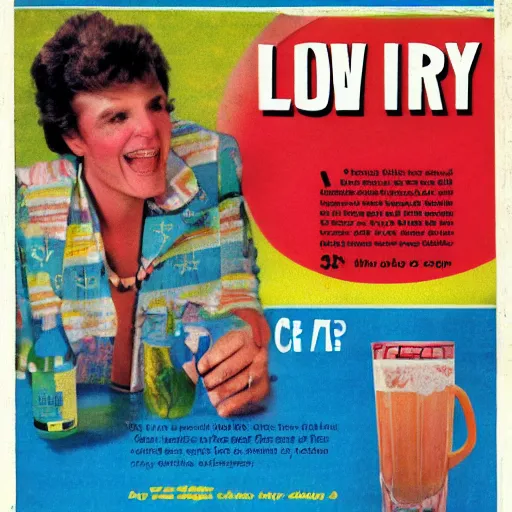 Image similar to new drink ad, retro, 8 0 s, magazine, old paper, crumpled page