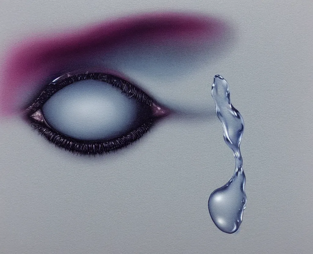 Image similar to beautiful matte airbrush of a glossy water drop dripping on a white background, inspired by 8 0's airbrush illustrations, art by pater sato