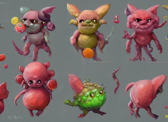 Prompt: concept art of cute candy monsters, oil painting by Jama Jurabaev, extremely detailed, brush hard, artstation, for AAA game, high quality