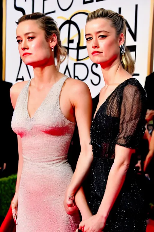 Image similar to brie larson and amber heard holding hands on the red carpet