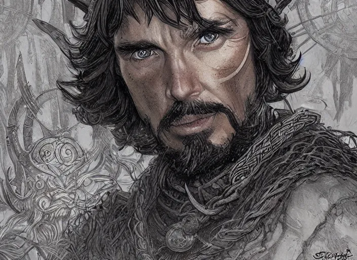 Image similar to a highly detailed viking portrait of stephen strange, james gurney, james jean