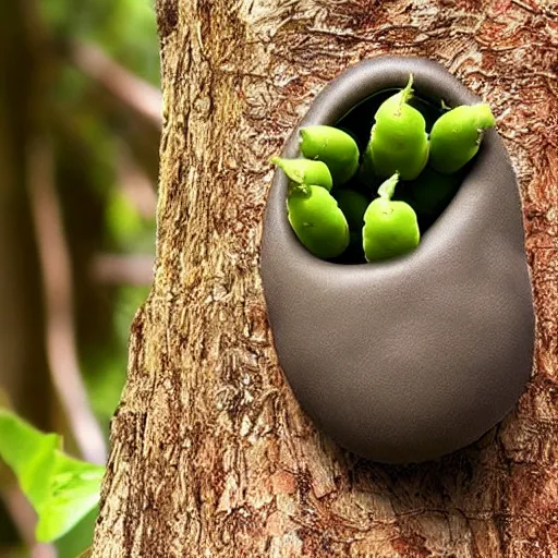 Prompt: bean pod with small human babies inside, growing in a tree, real picture