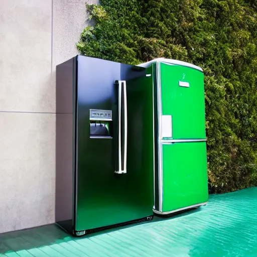 Prompt: green refrigerator floating