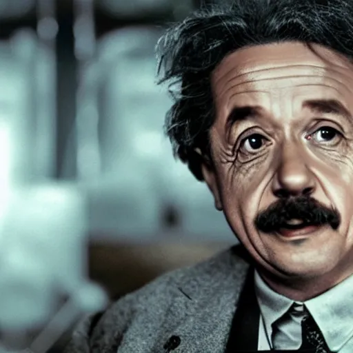 Image similar to moviestill of albert einstein as tony stark in ironman