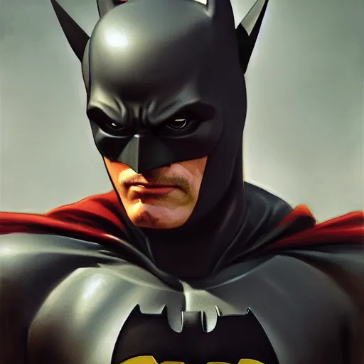 Image similar to Batman portrayed by Red Forman, digital art, trending on artstation oil on canvas by J. C. Leyendecker and Edmund Blair Leighton and Charlie Bowater octane render