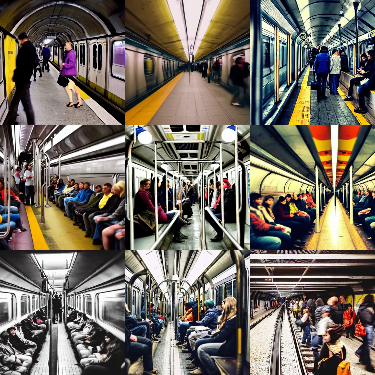 Prompt: underground train with people color