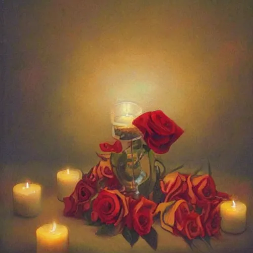 Image similar to kirby romantic dinner, candlelight, roses