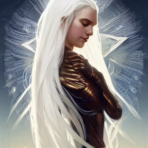 Prompt: god and goddess, white hair, long hair, gorgeous, amazing, elegant, intricate, highly detailed, digital painting, artstation, concept art, sharp focus, illustration, art by artgerm and greg rutkowski and alphonse mucha