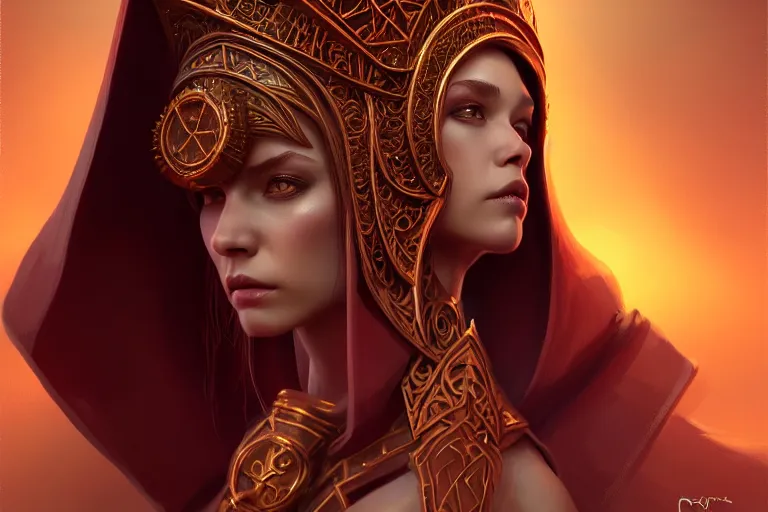 Image similar to Girl Priestess fantasy, robes, ankh symbol, intricate, elegant, highly detailed, digital painting, artstation, concept art, smooth, sharp focus, illustration, art by Ilja Repin, octane render, RPG_portrait