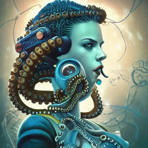 Prompt: lofi underwater bioshock steampunk lovecraft lovecraftian portrait of scarlett johansson, octopus, Pixar style, by Tristan Eaton Stanley Artgerm and Tom Bagshaw.