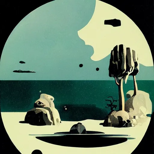 Image similar to a view of water, rocks, trees, and sky by karel thole and mike mignola