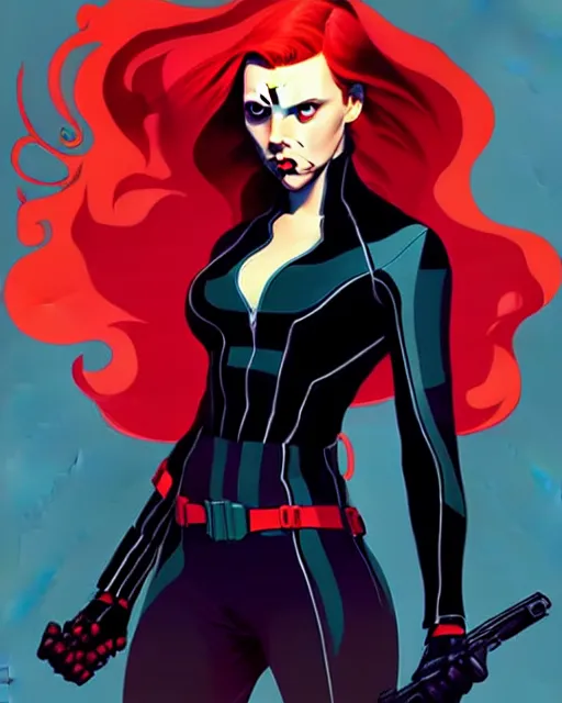 Image similar to rafael albuquerque comic art, peter mohrbacher, phil noto, artgerm, pretty scarlett johansson black widow, symmetrical eyes, long red hair