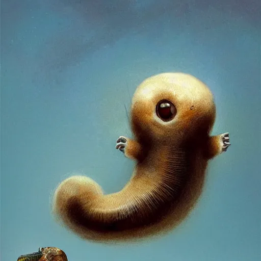 Image similar to A tiny sugar glider riding a big caterpillar at dawn, artstation, macrophotography, fantasy, concept art, moonlight, incredible, smooth, sharp focus, illustration, art by greg rutkowski and orientalism and bouguereau and Zdzislaw Beksinski, good clear quality, lighting, biology, symmetrical artwork, perfect face, 135 mm, cinematic, hyper realism, high detail, octane render, 8k, cute