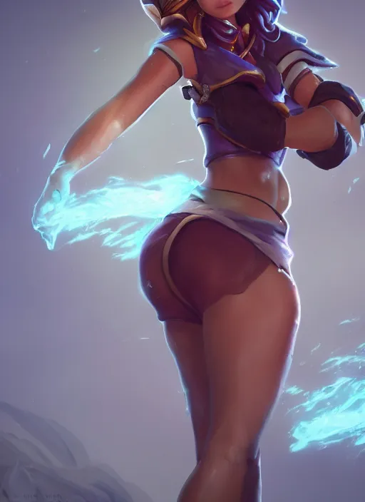 Image similar to taliyah zenra, from league of legends, au naturel, pawg, hyper detailed, digital art, low angle, trending in artstation, cinematic lighting, studio quality smooth render, unreal engine 5 rendered, octane rendered, art style by kristen liu - wong and natalie krim andlera balashova and wlop and samantha mandala