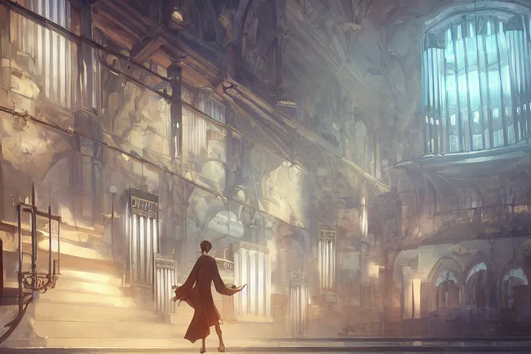 Image similar to hermeneutic pipe organ, single subject, scenic full shot, ambient lighting, detailed face, by makoto shinkai, stanley artgerm lau, wlop, rossdraws