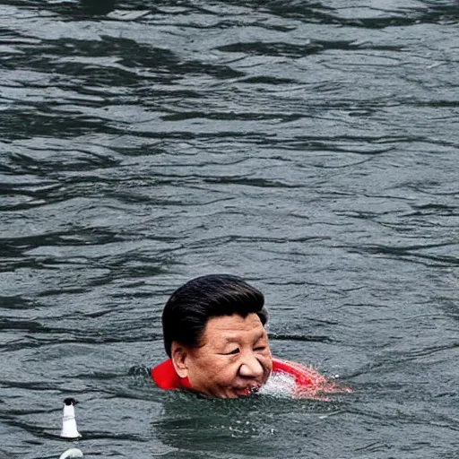 Prompt: xi jinping swimming in concrete