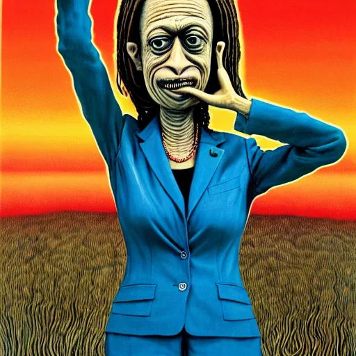 Image similar to portrait of salad fingers kamala harris wearing pantsuit by otto dix, junji ito, hr ginger, jan svankmeyer, beksinski, claymation, hyperrealistic, aesthetic, masterpiece