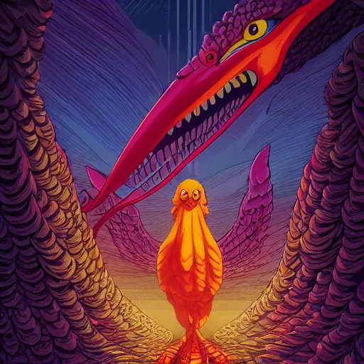 Prompt: the second big bird by dan mumford, yusuke murata, makoto shinkai, ross tran, cosmic, heavenly, god rays, intricate detail, cinematic, 8 k, cel shaded, unreal engine, featured on artstation, pixiv