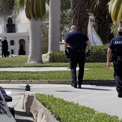 Prompt: mar-a-lago, FBI agents carrying boxes of evidence, police tape, high detail