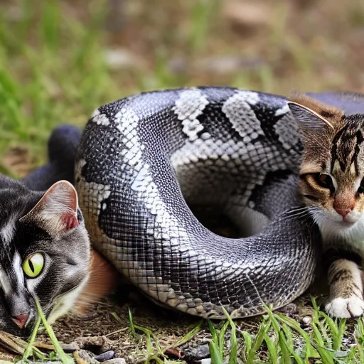 Image similar to a snake hugging a cat