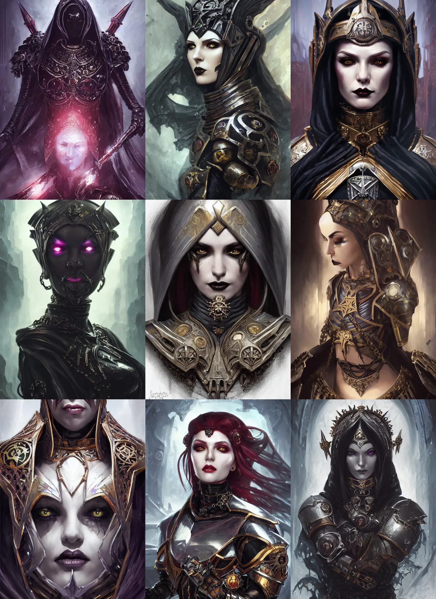 Prompt: gothic byzantine empress, cyborg, dark fantasy, warhammer 4 0 k, portrait, highly detailed, digital painting, trending on artstation, concept art, sharp focus, illustration, art by artgerm and greg rutkowski and magali villeneuve