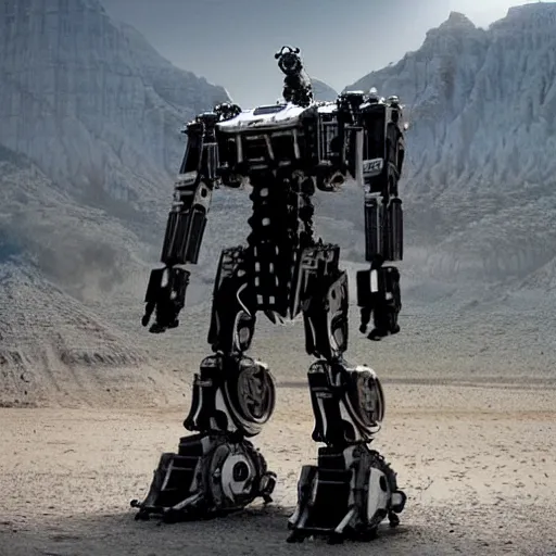 Image similar to cinematic still in westworld, full body mega mech by mamoru nagano