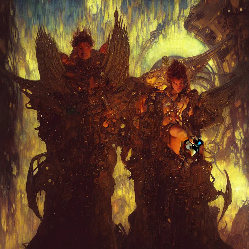 Image similar to portrait of lucifer. futuristic spaceship. shadowrun furaffiniy cyberpunk fantasy highly detailed painting by gaston bussiere craig mullins jc leyendecker gustav klimt artgerm greg rutkowski john berkey, bergey, craig mullins, ruan jia, raymond swanland, jeremy mann, tom lovell, alex malveda