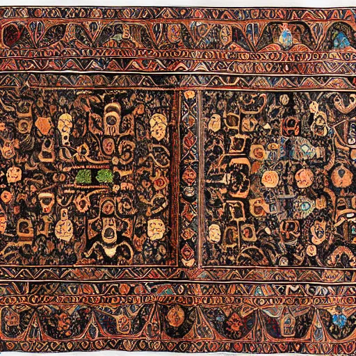 Prompt: fossilized skeleton of persian carpet