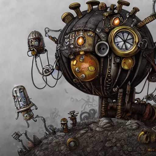 Prompt: machinarium, steampunk art, fantasy style, super high detail, super high quality, talented artist, trending on artstation