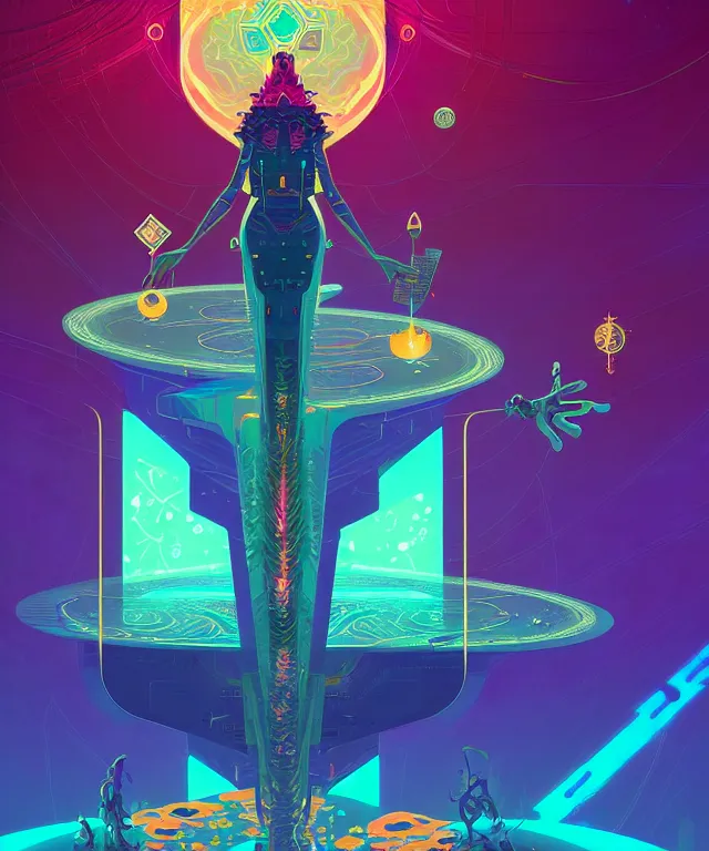Prompt: fractal tarot card of a naturepunk retrofuture nexus of technology and earth, beautiful detailed realistic cinematic character high concept fashion portrait, hi - fructose art magazine, by anton fadeev and paul lehr and david heskin and josan gonzalez, 8 k