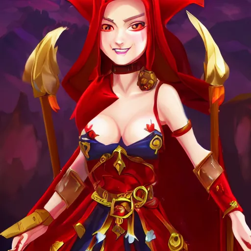 Image similar to natalie from epic battle fantasy, redhead, cartoony, priestess, red robes, highly detailed, fanart