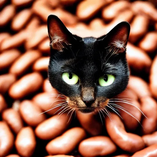 Prompt: photo of cat in cooked beans, 50mm, beautiful photo