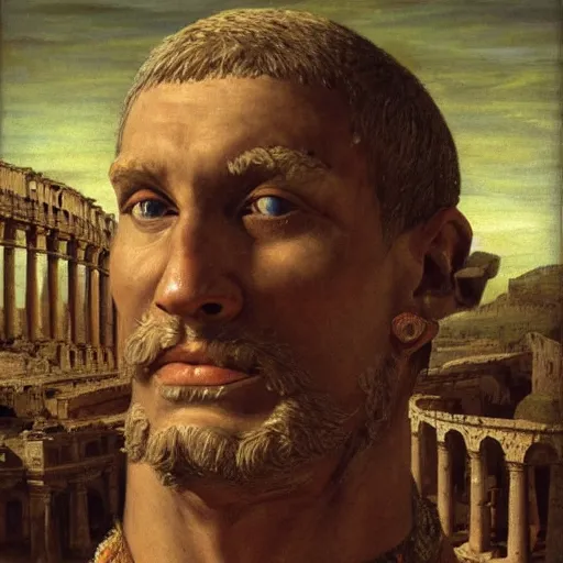 Image similar to Jerma985 in Ancient Rome, detailed, highly detailed, heroic, epic, complex, very detailed, realistic, HD quality, 8k resolution, body and headshot, Oil Painting, Italian Renaissance Painting of Jerma985, Italian Renaissance Painting Style, Renaissance Painting Style, Painting, Trending on Artstation