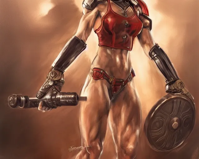 Prompt: portrait of samus aran as a very attractive female bodybuilder roman soldier, elegant, fantasy, hd shot, digital portrait, beautiful, artstation, comic style, by artgerm, guy denning, jakub rozalski, magali villeneuve and charlie bowater